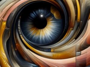 Glasschilderij met abstract oog – modern en mystiek kunstwerk voor wanddecoratie