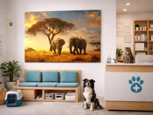 dibond wanddecoratie twee olifanten in savanne landschap