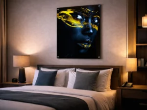 modern abstract portret blauw geel voor luxe interieur