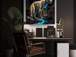 Panter muurkunst 60x90 cm – gouden panter wanddecoratie op plexiglas of dibond