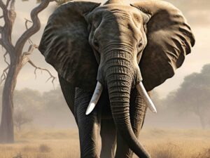 wanddecoratie olifant met krachtige uitstraling en natuurlijke tinten
