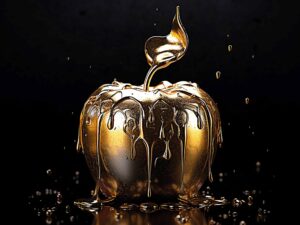 smeltende appel wanddecoratie zwart goud luxe
