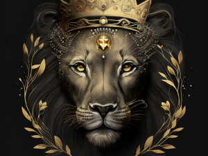 wanddecoratie leeuwin met kroon goud design