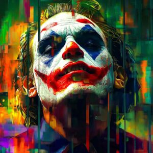 Pop-art Joker-schilderij met een mysterieus randje, uniek kunstwerk voor aan de muur