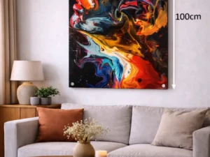 abstract portret met felle kleuren en expressieve lijnen