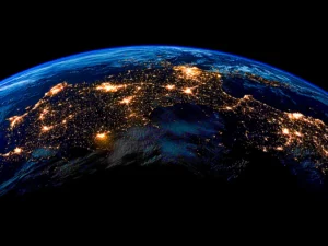 wanddecoratie aarde bij nacht wereldkaart