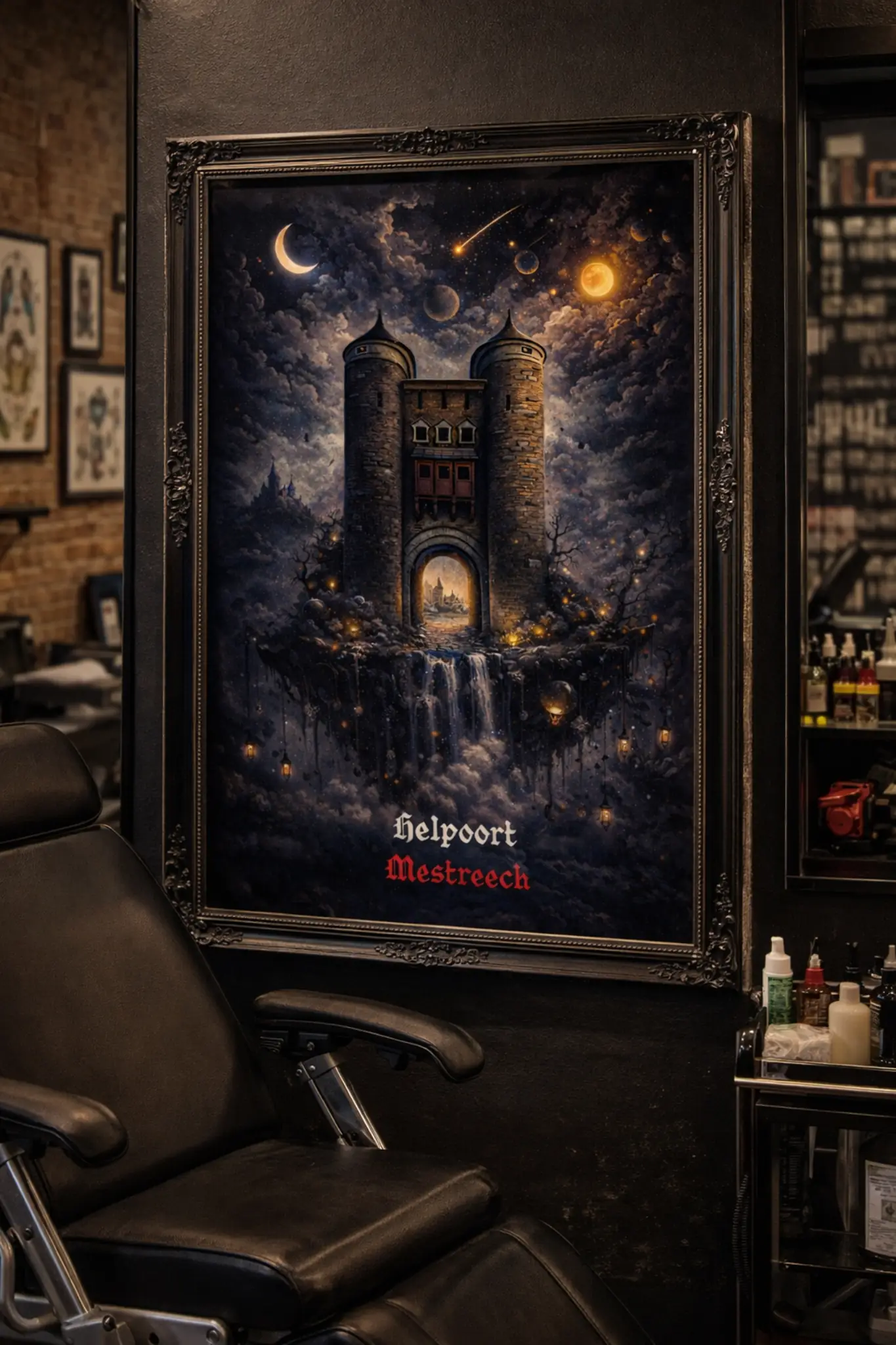 WANDDECORATIE MAASTRICHT HELPOORT 3 Donkere fantasy wanddecoratie Helpoort Mestreech op canvas 60x90 cm