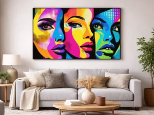 kleurrijke pop art muurkunst vrouwen portret
