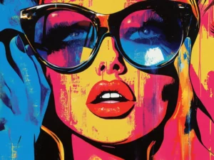 pop art vrouw met zonnebril wanddecoratie
