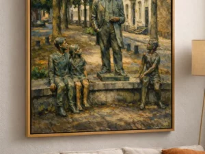 Maastricht wanddecoratie van Fons Olterdissen, historisch monument als artistiek schilderij aan de muur