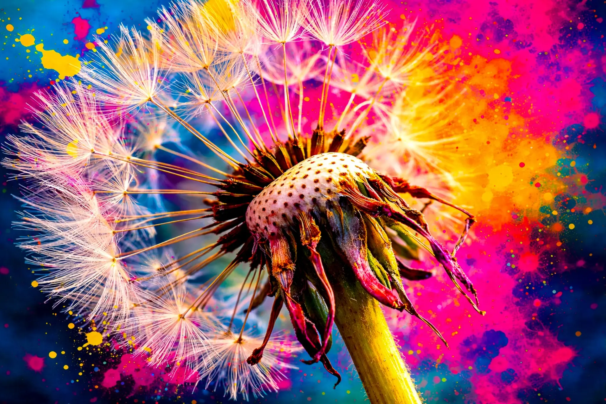 WANDDECORATIE PAARDENBLOEM MACRO KLEURRIJKE MUURKUNST BOVEN BANK 1 grote wanddecoratie paardenbloem 90x60 woonkamer