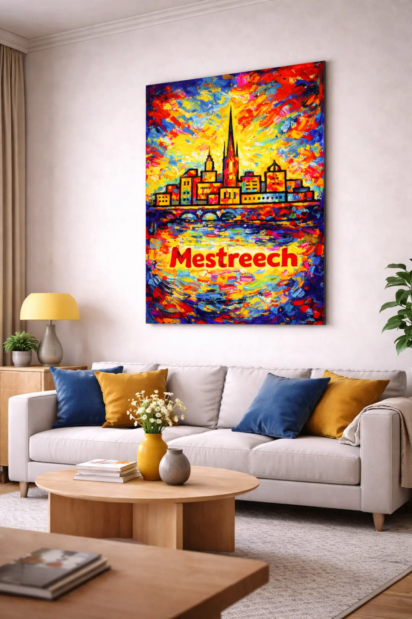 WANDDECORATIE MAASTRICHT MESTREECH STADSKUNST KLEURRIJKE MUURKUNST 2 wanddecoratie maastricht boven bank modern