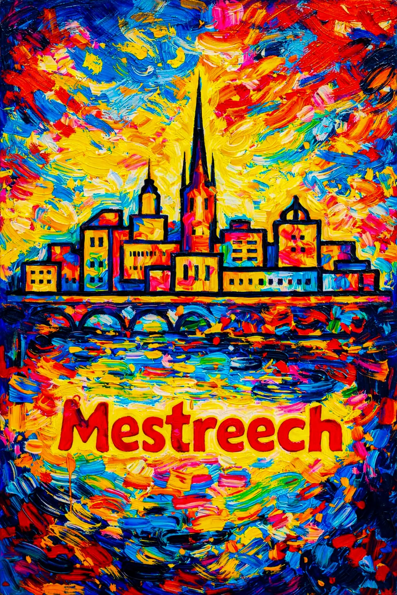 WANDDECORATIE MAASTRICHT MESTREECH STADSKUNST KLEURRIJKE MUURKUNST 1 wanddecoratie maastricht mestreech skyline kleurrijk
