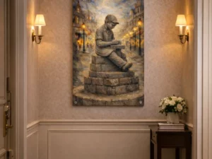 Maastricht wanddecoratie Pottemenneke standbeeld, industrieel erfgoed als kunst aan de muur