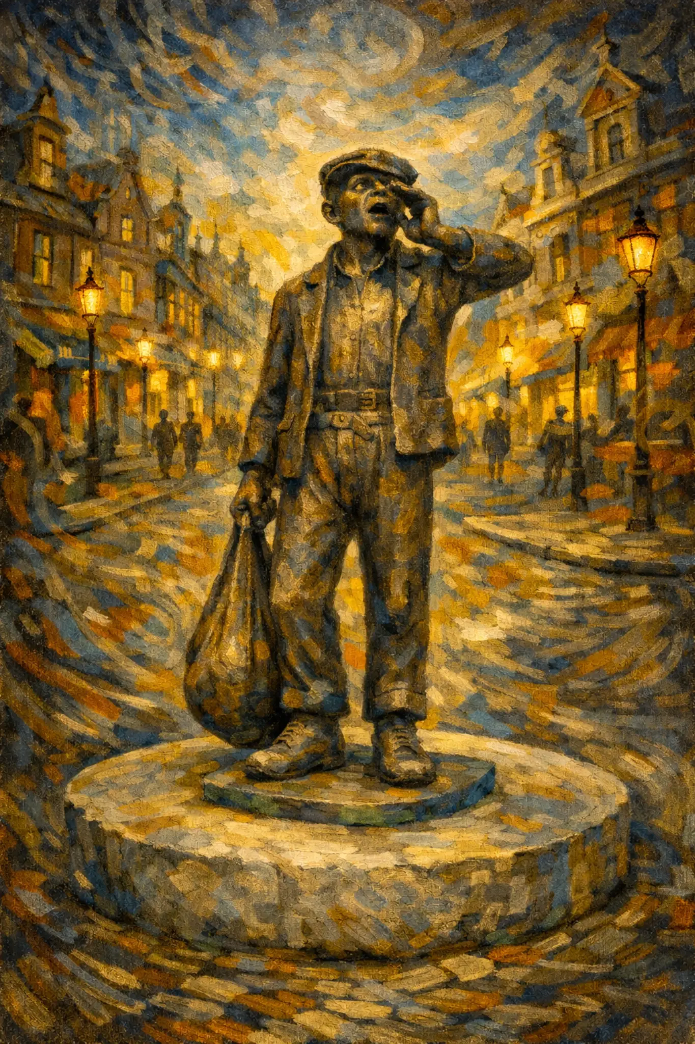 wanddecoratie maastricht lommelekriemer Schilderachtig Kunstwerk 60×90 cm 1 Wanddecoratie Maastricht De Lommelekriemer voddenman beeld in schilderachtige stijl op canvas plexiglas of dibond 60x90