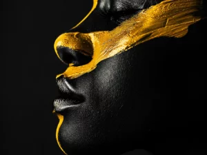 xxl wanddecoratie vrouw zwart goud dibond F&M Fine Art