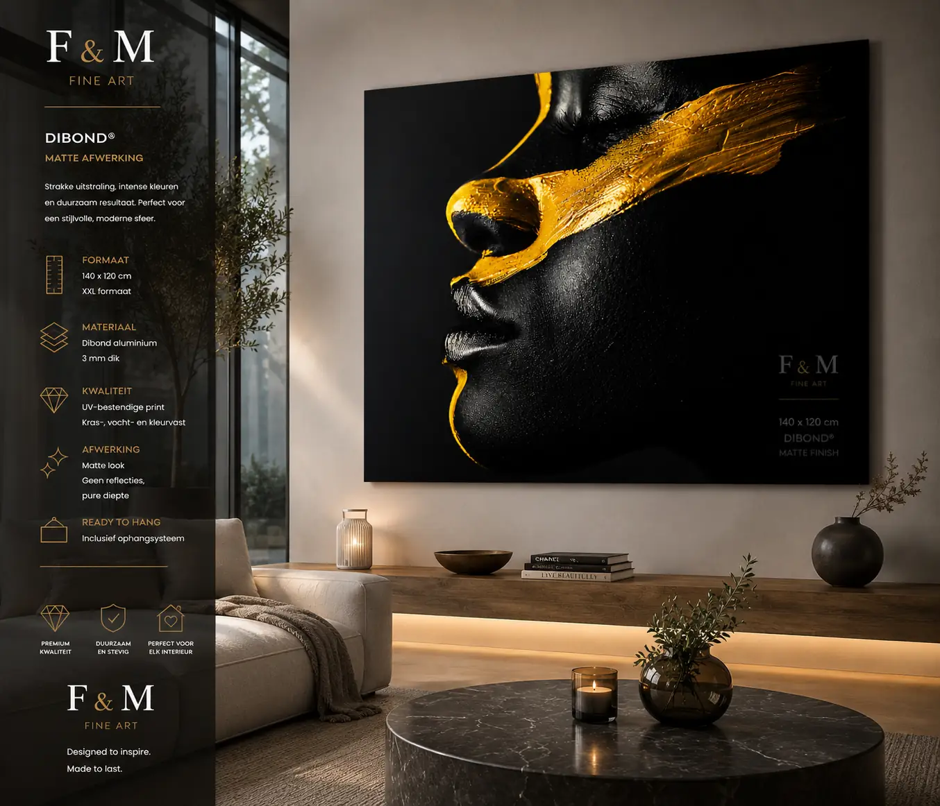 Wanddecoratie vrouw zwart goud dibond XXL F&M Fine Art 3 Wanddecoratie vrouw zwart goud dibond XXL F&M Fine Art - Afbeelding 3