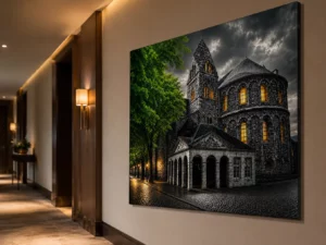 Dibond Maastricht wanddecoratie van de Onze Lieve Vrouwebasiliek in luxe Fine Art stijl