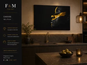 Wanddecoratie vrouw zwart goud op canvas 100x70 van F&M Fine Art