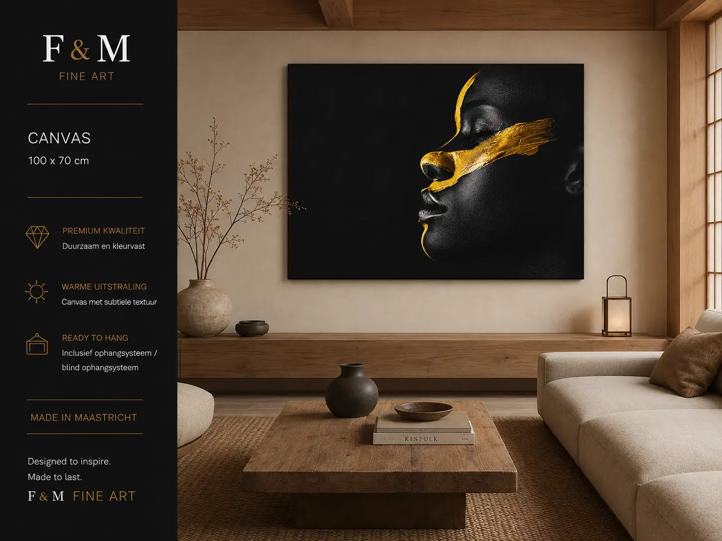 Wanddecoratie vrouw zwart goud canvas 100x70 4 Canvas schilderij vrouw zwart goud voor hal, woonkamer of keuken
