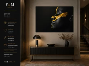 Luxe schilderij vrouw zwart goud dibond voor woonkamer of living