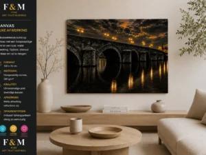 Maastricht Fine Art Canvas 100x70 met Sint Servaasbrug als wanddecoratie in Japandi interieur