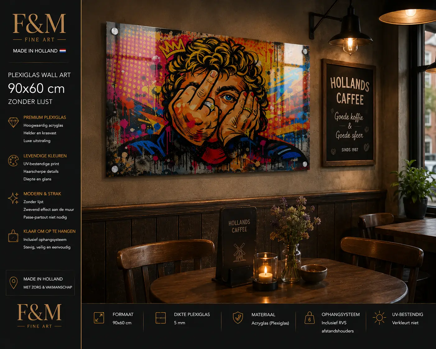 Luxe pop art schilderij plexiglas 90x60 F&M Fine Art 4 Luxe Pop Art Plexiglas Schilderij 90x60 café