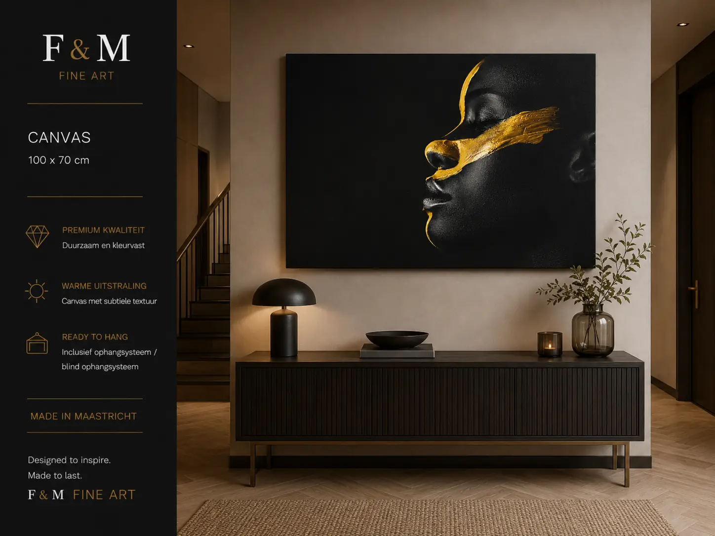 Wanddecoratie vrouw zwart goud canvas 100x70 2 Wanddecoratie vrouw zwart goud canvas 100x70 - Afbeelding 2