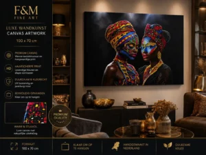 African Fine Art canvas schilderij 100x70 cm in hotel chique interieur met warme kleuren en luxe wanddecoratie