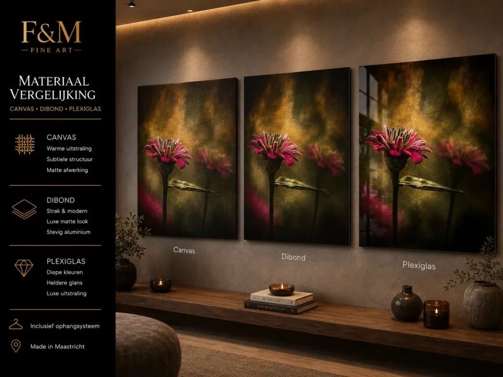 Vergelijking van Dibond Plexiglas en Canvas wanddecoratie