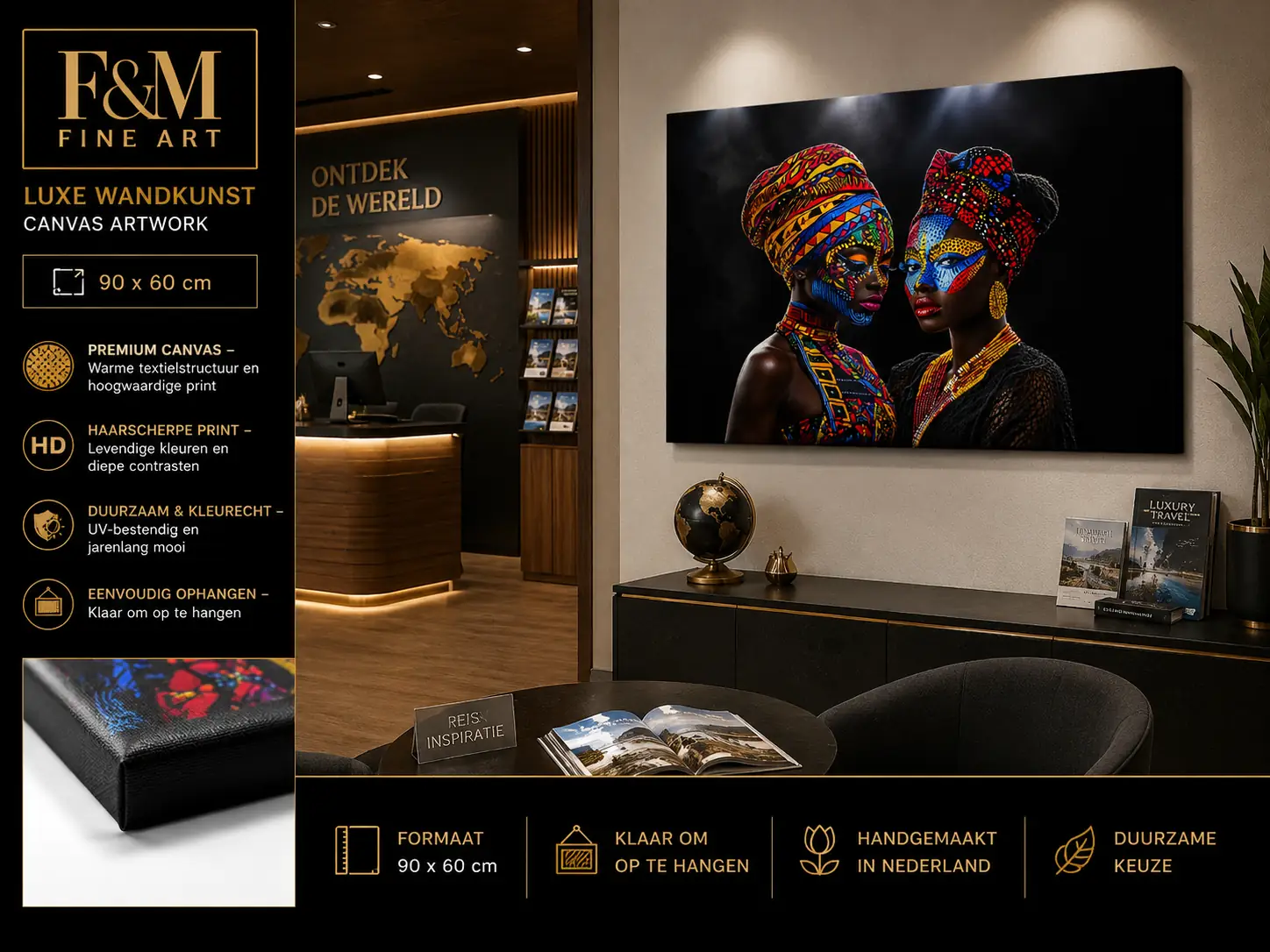 Luxe african fine art canvas schilderij 90x60 2 Luxe african fine art canvas schilderij 90x60 - Afbeelding 2