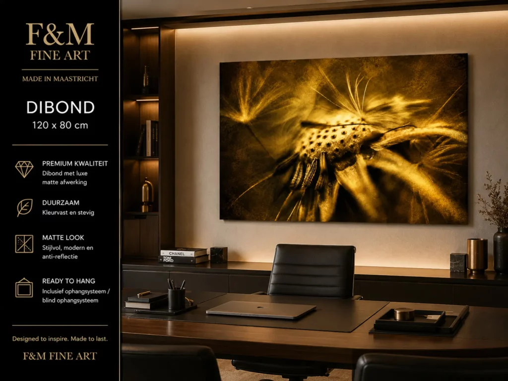 Macro wanddecoratie in modern kantoor op dibond 120x80 cm van F&M Fine Art Macro wanddecoratie in modern kantoor op dibond 140x120 cm van F&M Fine Art