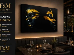 Wanddecoratie zwart goud portret canvas 90x60 cm in luxe restaurant en horeca interieur