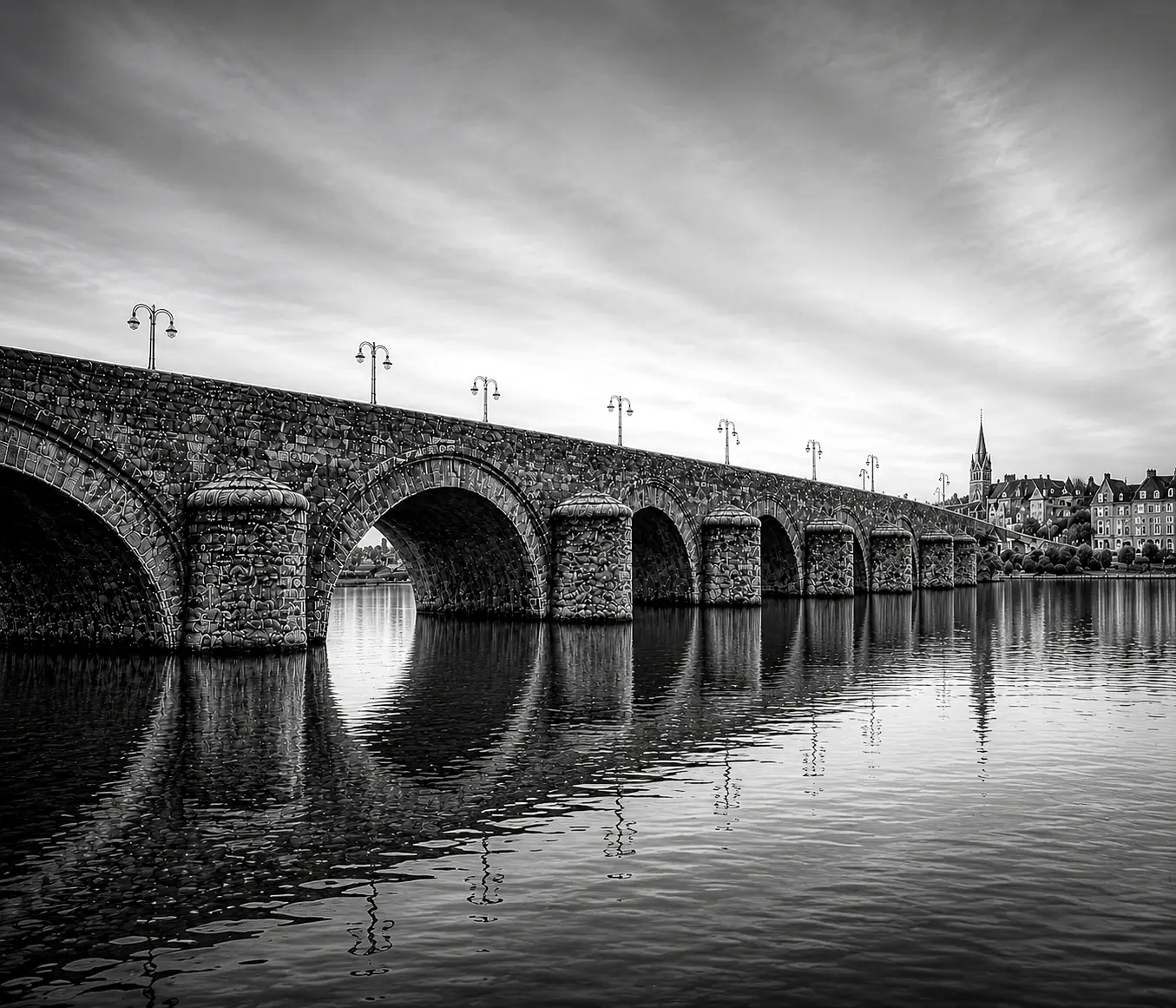 Sint Servaasbrug Maastricht dibond XXL 140x120 cm 1 Sint Servaasbrug Maastricht in zwart-wit als Dibond XXL wanddecoratie 140x120 cm van F&M Fine Art
