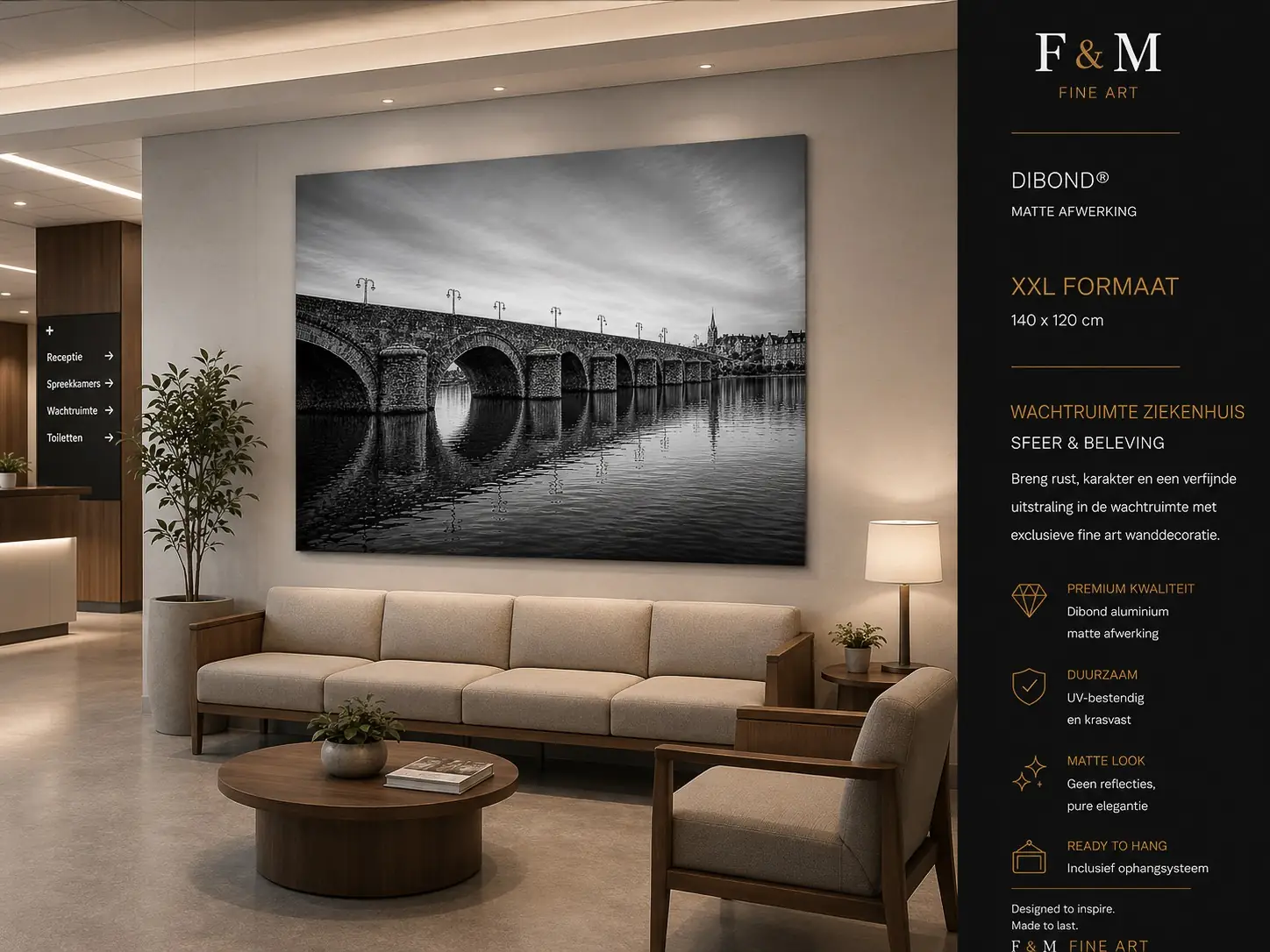 Sint Servaasbrug Maastricht dibond XXL 140x120 cm 4 Sint Servaasbrug Maastricht Dibond XXL 140x120 cm als Fine Art wanddecoratie in moderne wachtruimte