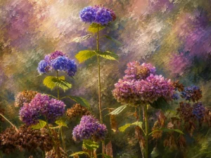 Laatste Bloei met paarse blauwe en roze hortensia's uit Verborgen Parels van F&M Fine Art