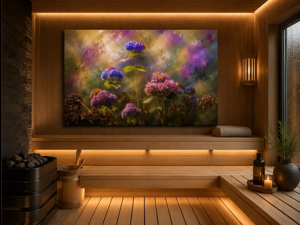 Fine Art wanddecoratie in wellness en hotelinterieur op Dibond 120×80 cm – F&M Fine Art